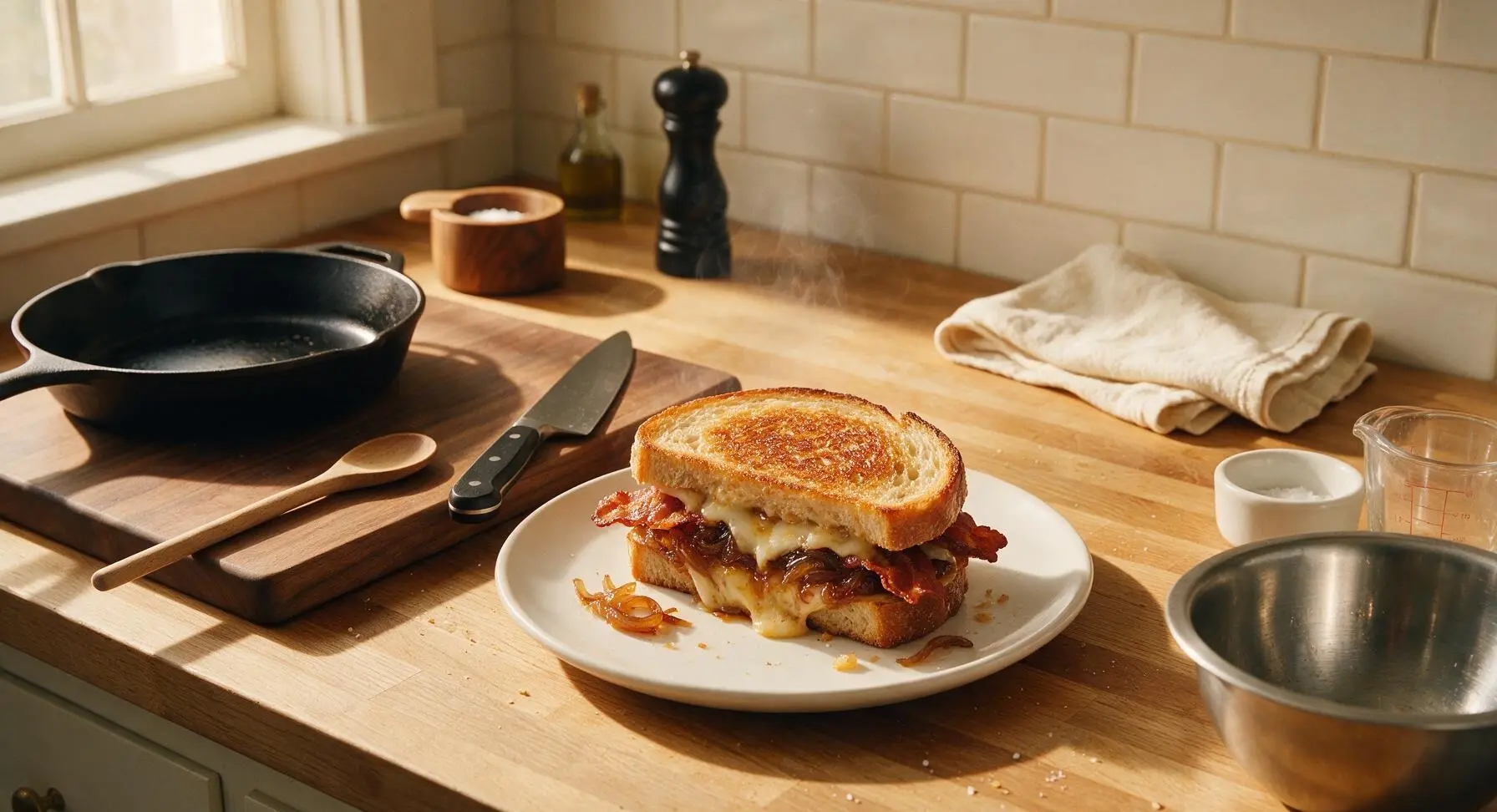 Caramelized Onion Bacon Grilled Cheese