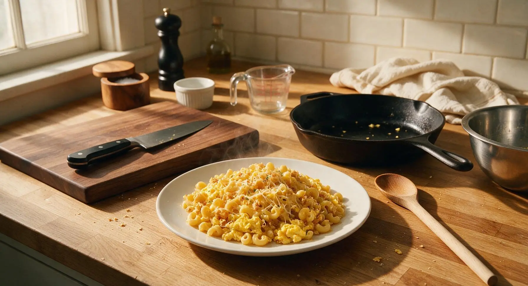 Mac and Cheese Matzo Brei Scrambled Eggs
