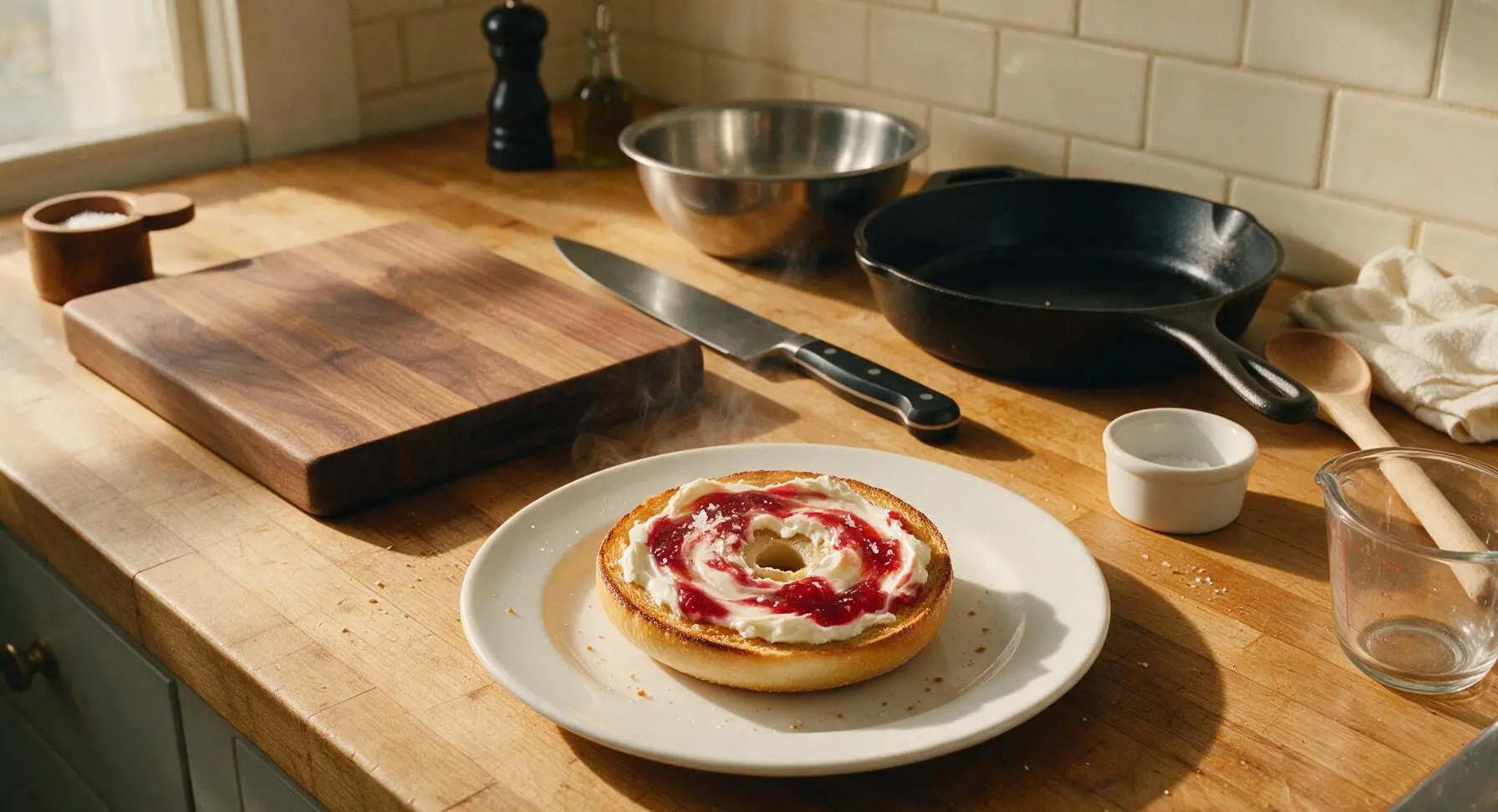 Bagel with Cream Cheese and Jam
